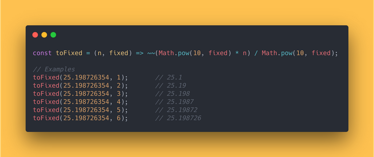 JS code block showing how to round a certain decimal point using the Math Power method.