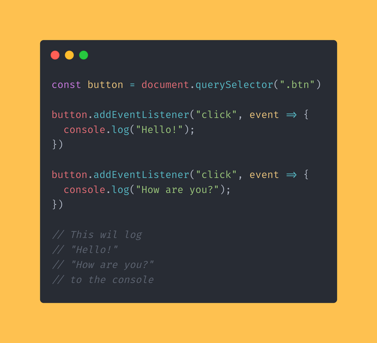 JavaScript code block showing the use of multiple click event listeners.