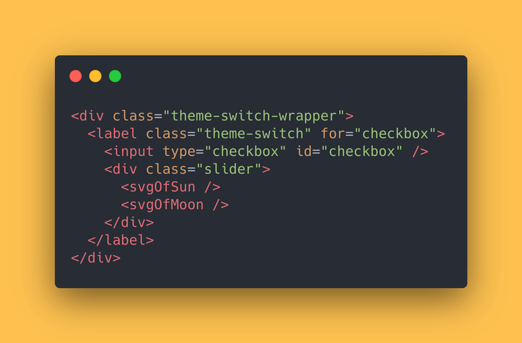 HTML code block, showing how we created a checkbox toggle