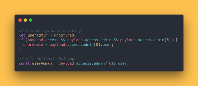 JS code block showing the difference between “||” and the new “??”.