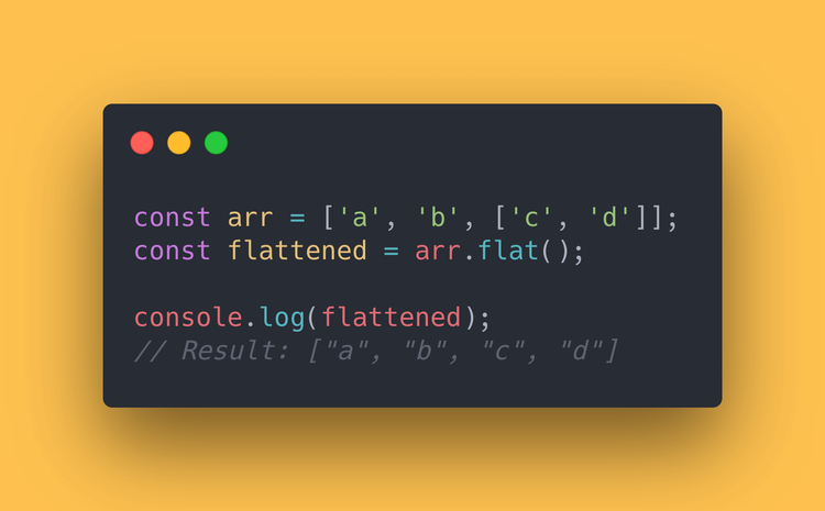 JS code block showing the old way of flattening an array, using “concat”.