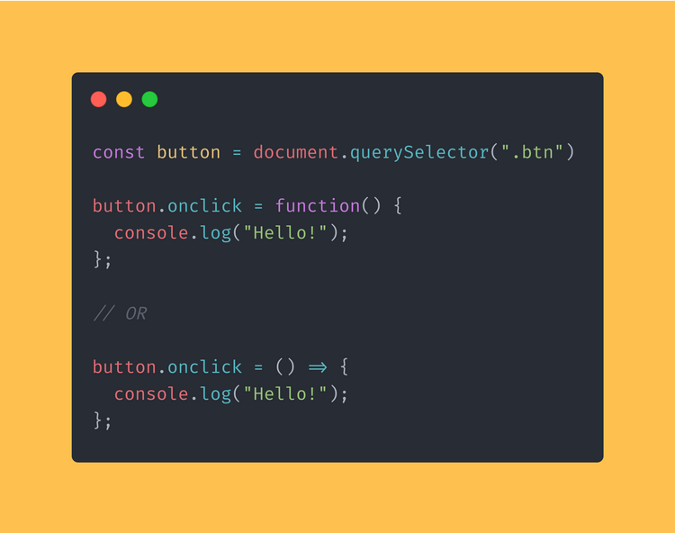 JavaScript code block showing the use of an event handler